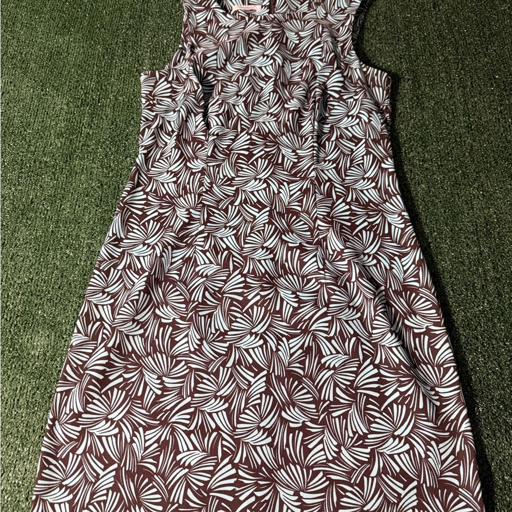 dressbarn Brown and White Leaf Print Midi Dress